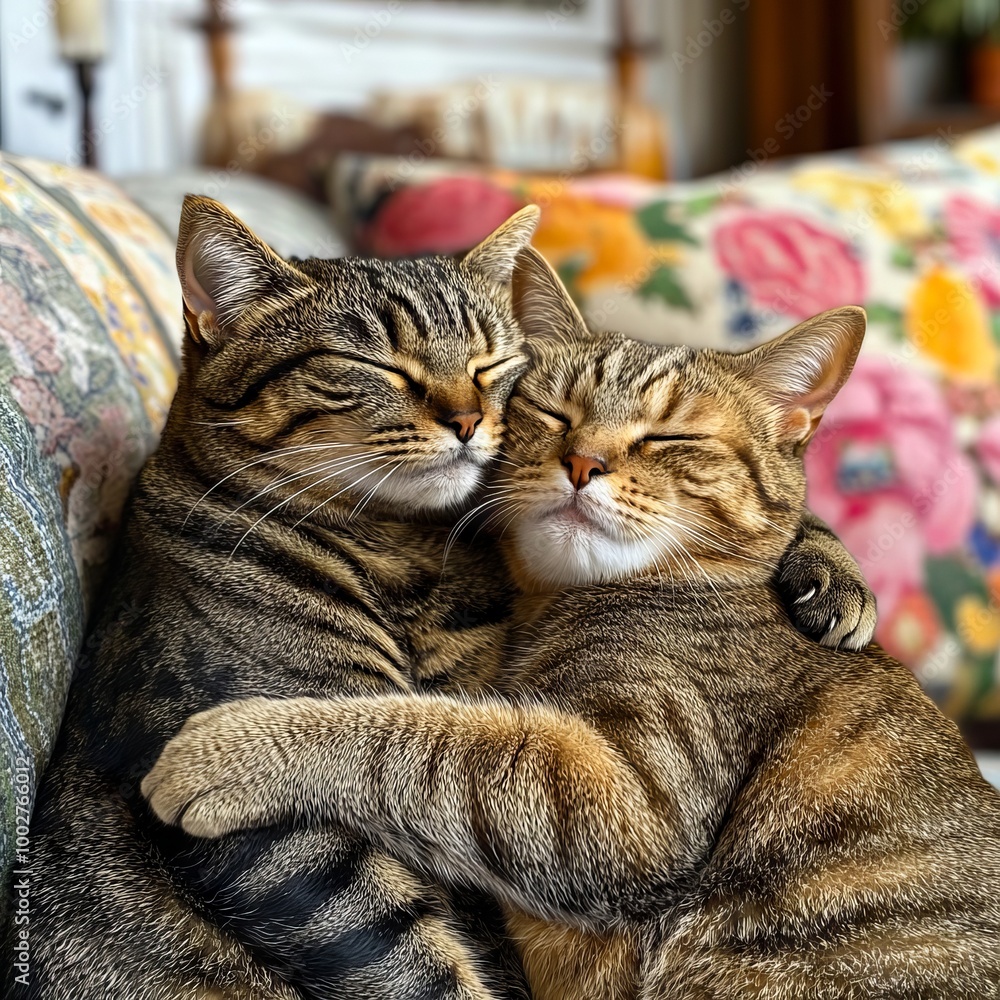 A couple of cats laying on top of each other on a couch A couple of cats laying on top of each other on a couch