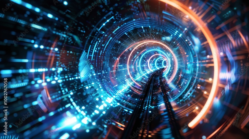 Glowing Abstract Tunnel with Technology Elements Glowing Abstract Tunnel with Technology Elements