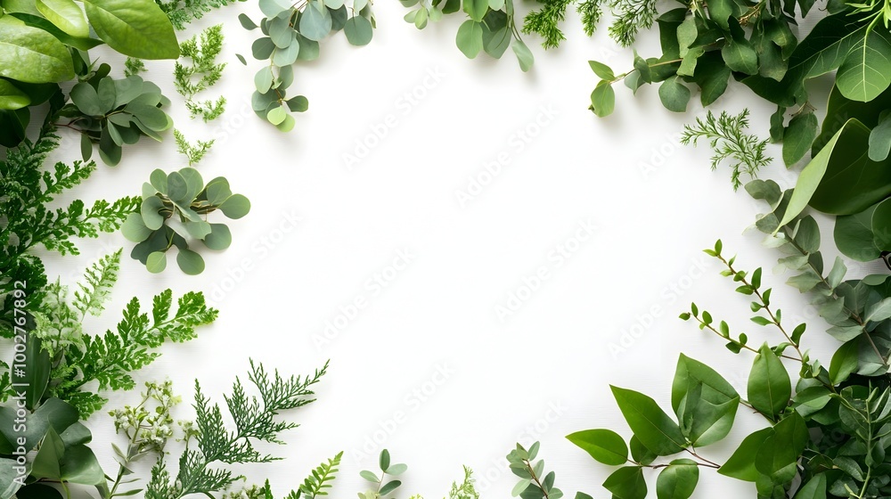 Fototapeta premium Lush Green Botanical Frame with Leaves and Foliage for Natural Background or Design