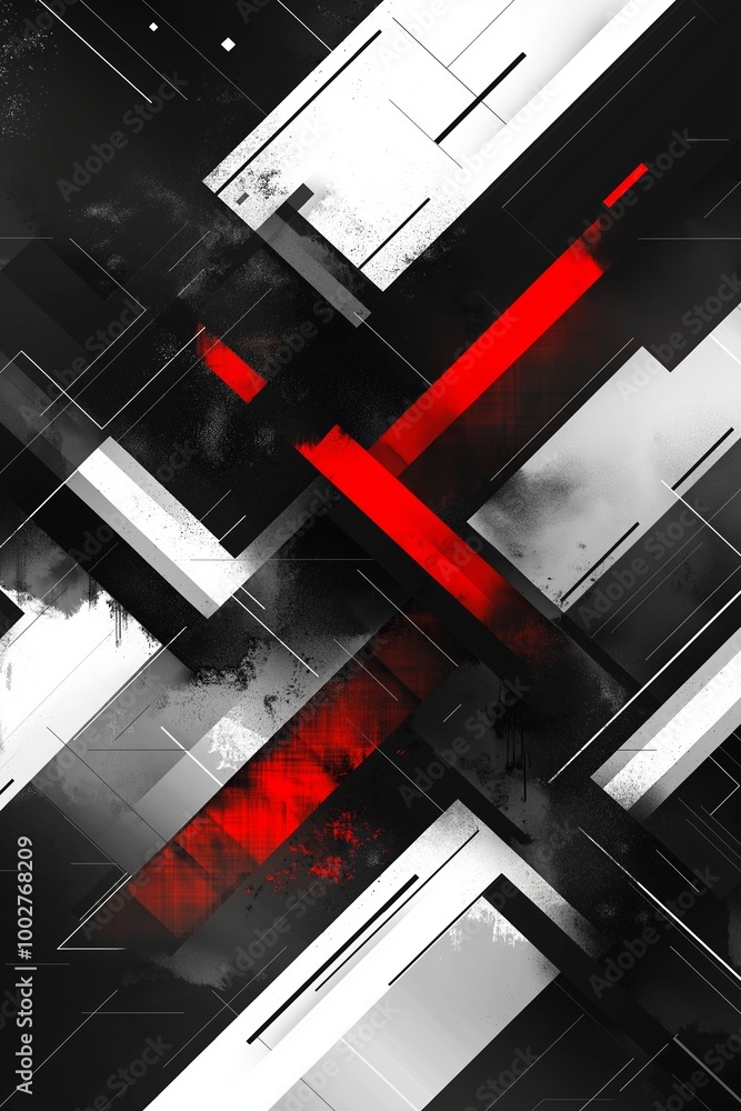 Abstract background featuring geometric shapes in a modern Black Friday pattern with a contrast of black, white, and red Abstract background featuring geometric shapes in a modern Black Friday pattern with a contrast of black, white, and red