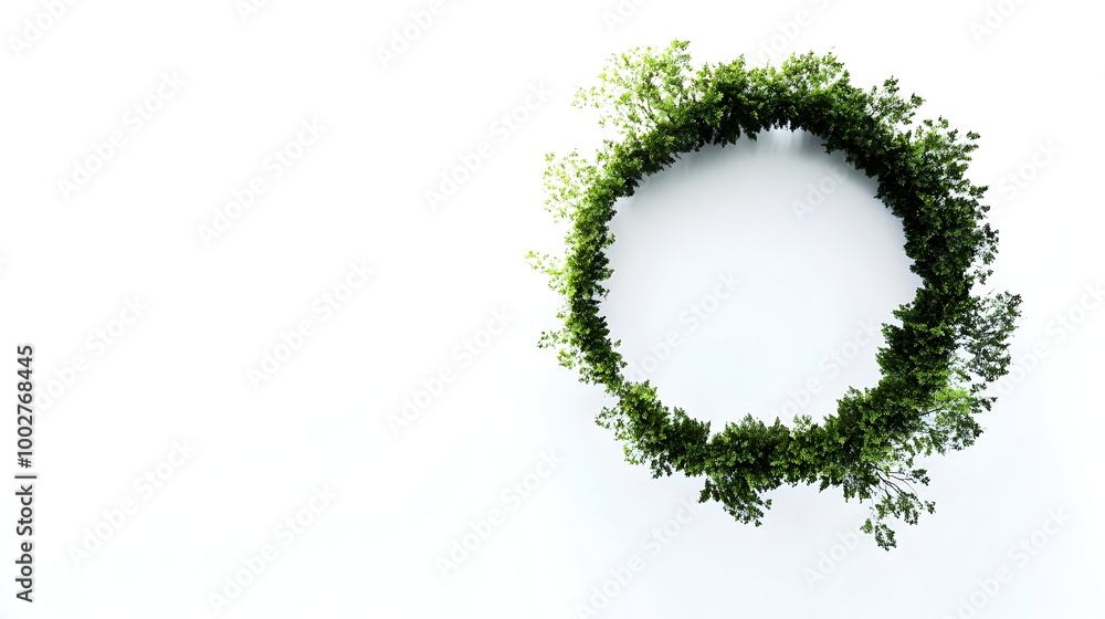 Green Circular Wreath With Fresh Foliage On Clean White Background Green Circular Wreath With Fresh Foliage On Clean White Background