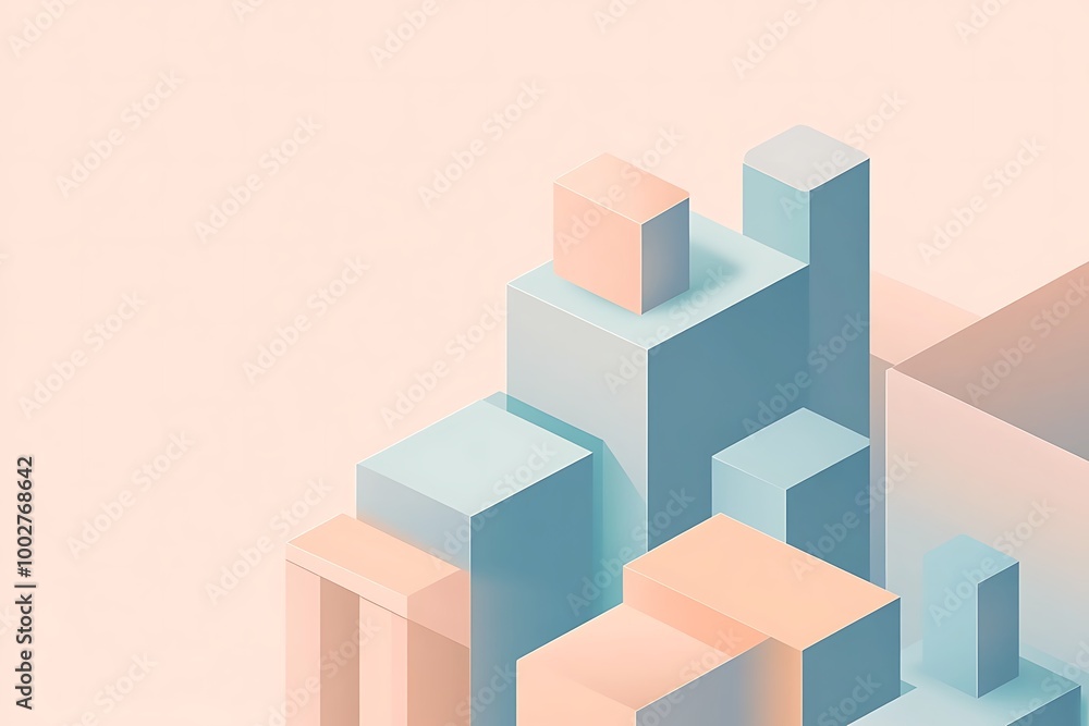 Pastel Geometric Cityscape, Abstract Architecture, 3D Illustration. Pastel Geometric Cityscape, Abstract Architecture, 3D Illustration.