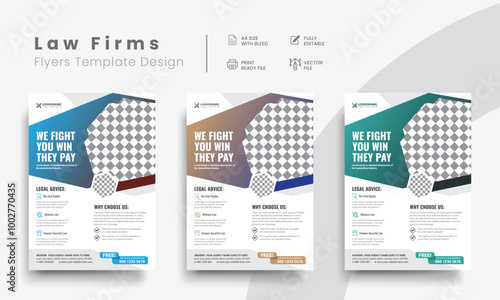 Professional corporate law firm flyer for lawyer brand identity promotion. Modern lawyer flyer or attorney flyer with marketing layout. Vol - 15