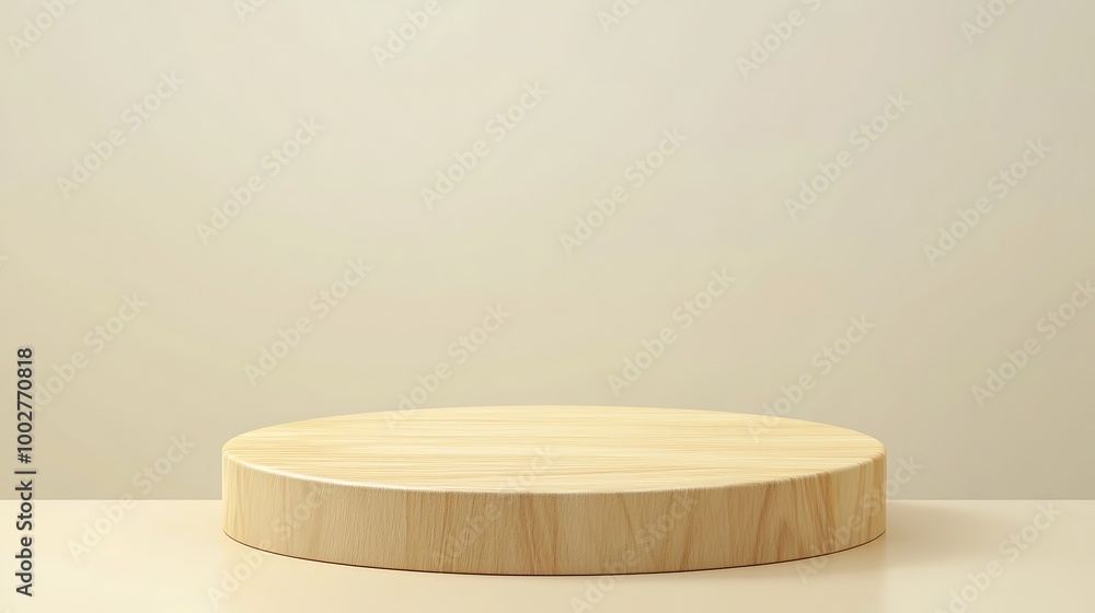 Circular wooden platform on a beige background Circular wooden platform on a beige background