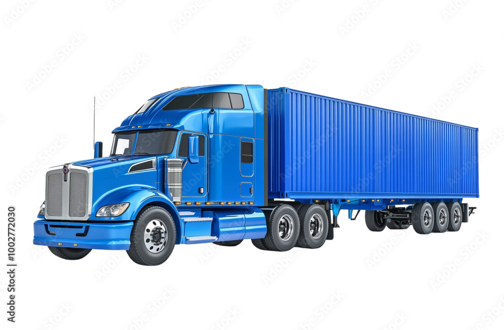 A blue truck with trailer isolated on white background Heavy-Duty Truck Concept A blue truck with trailer isolated on white background Heavy-Duty Truck Concept