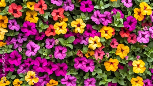  a vibrant and colorful display of flowers. The flowers are densely packed together, creating a lush and lively scene. They come in a variety of bright colors, including shades of pink, purple, yellow