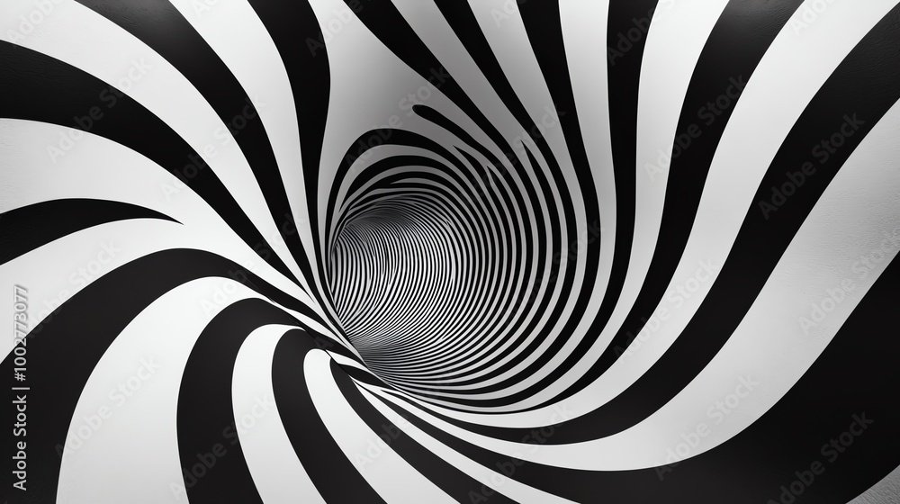 Optical illusion tunnel with alternating black and white lines, creating depth, Abstract tunnel background, Visual illusion Optical illusion tunnel with alternating black and white lines, creating depth, Abstract tunnel background, Visual illusion
