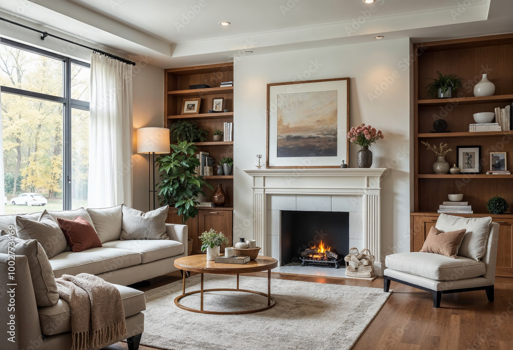 Fototapeta premium living room with fireplace