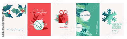 Set of Christmas and New Year Cards. Vector illustration concepts for graphic and web design, social media banner, marketing material.