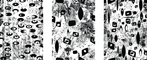 Set of glitch distorted grunge overlay textures. Collection of overlaying textures with halftone dots, scratches and lines .Screen print vector layers pack. Overlays with grunge textured surface