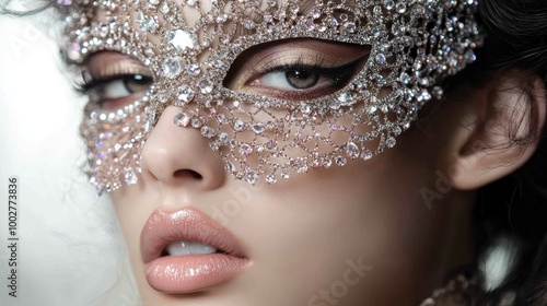 Wallpaper Mural A close-up of a model wearing an avant-garde crystal-embellished mask, creating a striking and luxurious fashion statement Torontodigital.ca