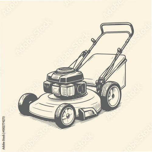 Hand Drawn Lineart Lawn Mower machine