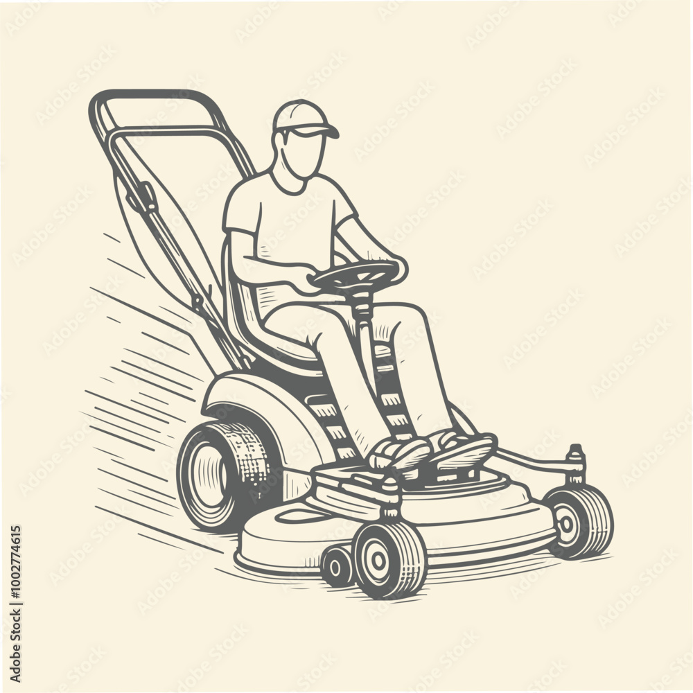 Hand Drawn Lineart Lawn Mower machine Hand Drawn Lineart Lawn Mower machine