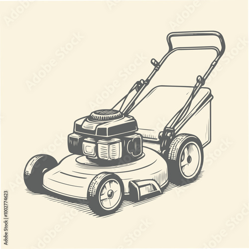 Hand Drawn Lineart Lawn Mower machine