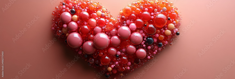 Red and pink spheres form a heart shape. Red and pink spheres form a heart shape.