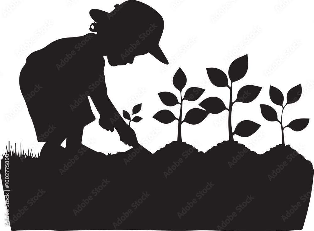A boy is planting a tree icon A boy is planting a tree icon