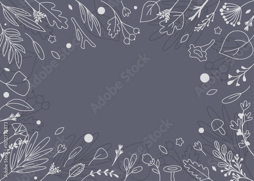 Autumn background frame in vector, outline style.