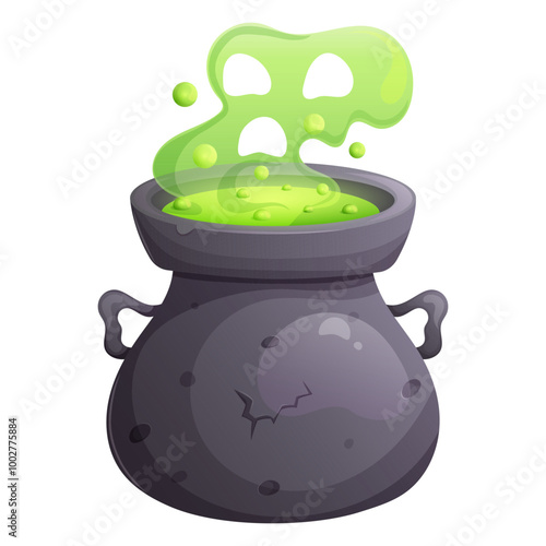 Witch cauldron with magic potion. Halloween wizard pot   isolated on white.