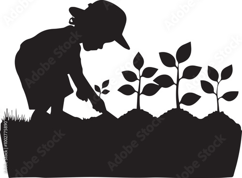  A boy is planting a tree icon