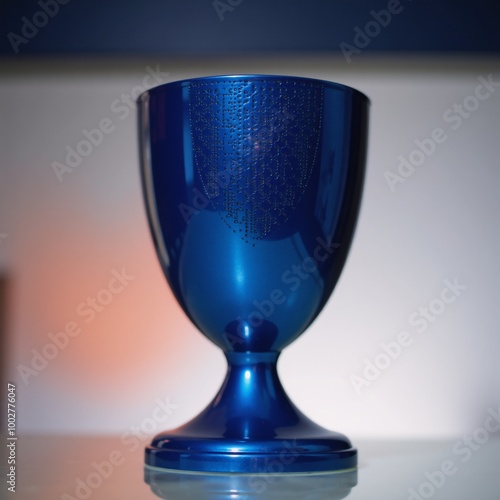 Dot-covered blue cup shaped trophy signifying a sport win photo