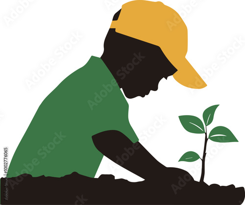  A boy is planting a tree icon