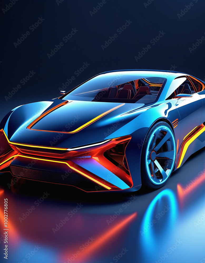 fictional vibrant neon blue car design with glowing red accents and intricate details fictional vibrant neon blue car design with glowing red accents and intricate details