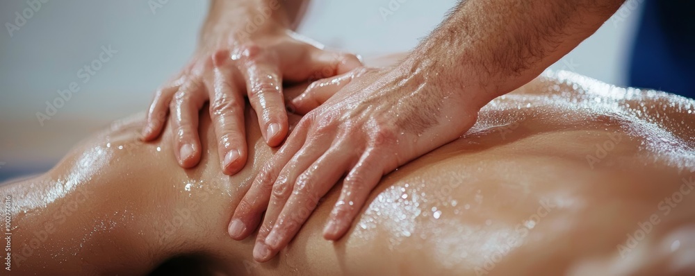 Fototapeta premium A person receiving a deep-tissue massage, representing the physical and emotional benefits of bodywork in reducing tension and enhancing flexibility.