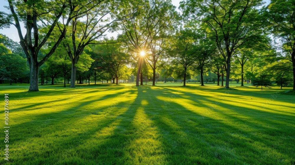 Sunbeams Through Trees in a Park Sunbeams Through Trees in a Park