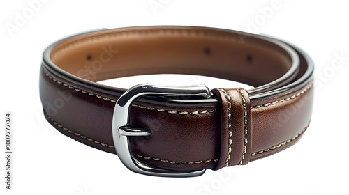 Classic,well-crafted leather belt with a sleek silver buckle,perfect for complementing a range of men's formal,business,or casual outfits.