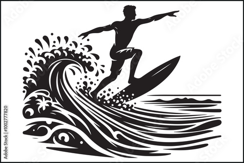 Surfing Silhouettes in Black Vector Design
