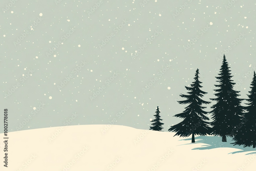 Obraz premium Minimalist Winter Scene with Snowy Landscape and Trees