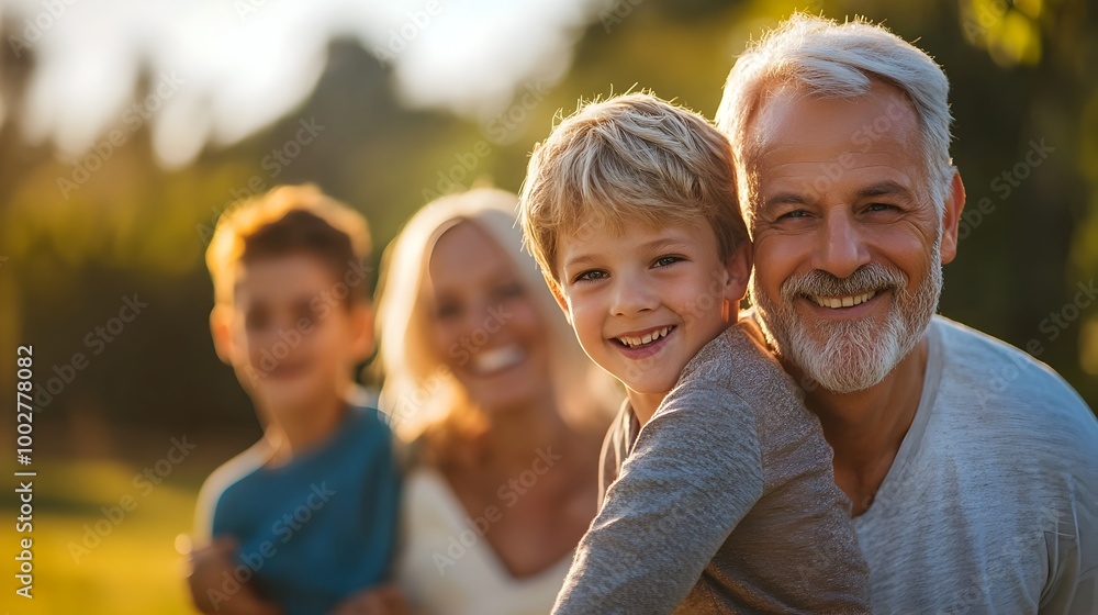 Loving Family Enjoying Sunset Outdoors in Peaceful Garden Setting Loving Family Enjoying Sunset Outdoors in Peaceful Garden Setting