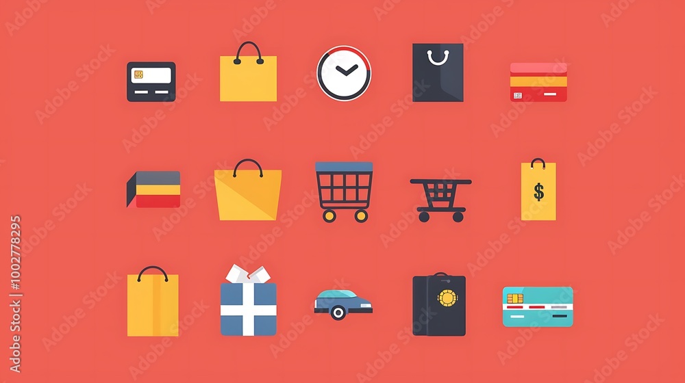 E-commerce icon collection showcasing essential shopping elements with clean and bold designs E-commerce icon collection showcasing essential shopping elements with clean and bold designs