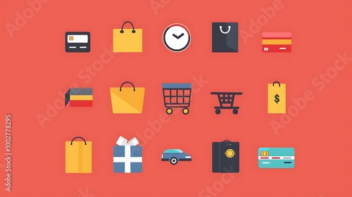 E-commerce icon collection showcasing essential shopping elements with clean and bold designs