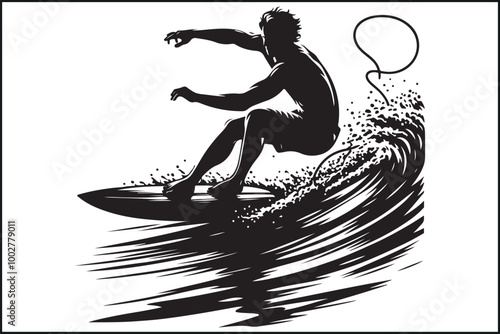 Surfing Silhouettes in Black Vector Design
