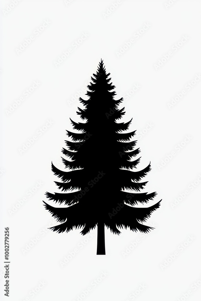 Obraz premium Isolated Fir Tree Silhouette on a Plain Background