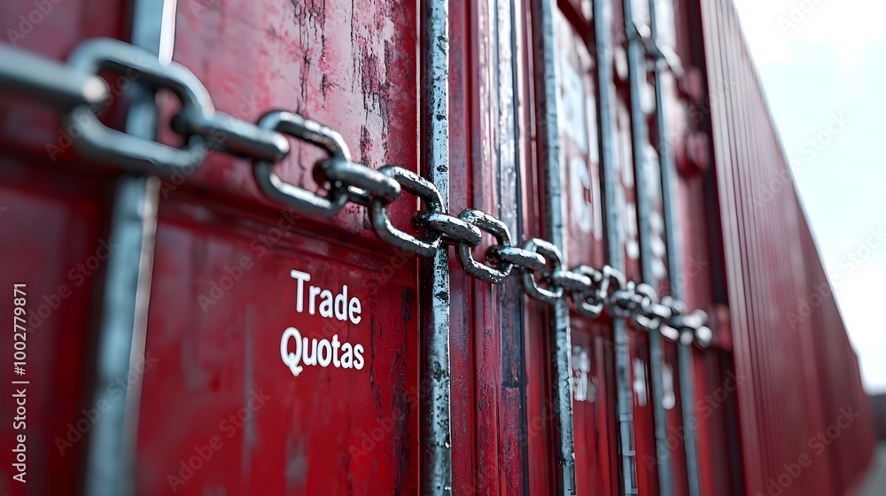 Shipping Containers Locked Down by Chains Labeled Trade Quotas for ...