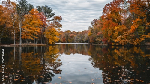 Autumnal Reflection on a Still Lake