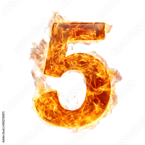 Fiery Burning Number 5 Symbol Abstract Graphic Art Hot Fiery Firestorm Effect Background. Flaming digital typography numeral symbol with intense fiery,burning,and scorching textures and elements. photo