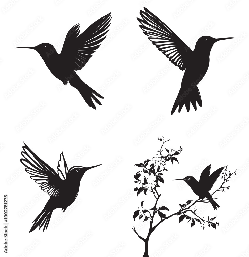 Fototapeta premium silhouettes of birds,bird, silhouette, animal, nature, illustration, vector, birds, crow, black, isolated, beak, bullfinch, branch, wildlife, white, wing, raven, feather, winter, cartoon, art, fly, tr