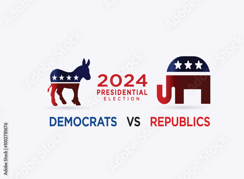 Democrats vs Republics USA Presidential Election 2024 . USA political election symbol, logo campaign banner with illustrator background.