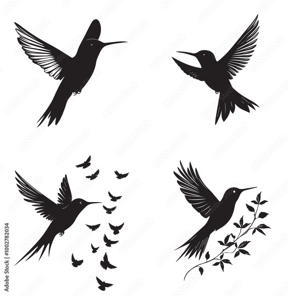 Obraz premium silhouettes of birds,bird, silhouette, animal, nature, illustration, vector, birds, crow, black, isolated, beak, bullfinch, branch, wildlife, white, wing, raven, feather, winter, cartoon, art, fly, tr