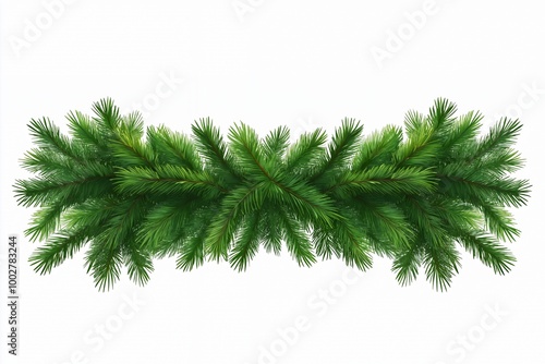 Lush green pine branches, isolated on a white background. Perfect for adding a touch of nature to your designs.