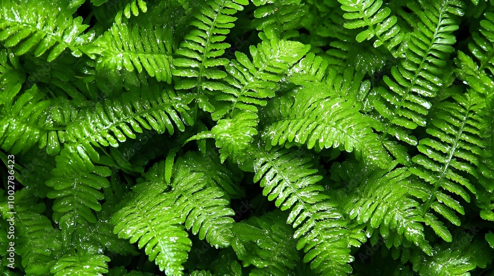 a dense cluster of vibrant green fern leaves. The leaves are layered over each other, creating a lush and textured appearance a dense cluster of vibrant green fern leaves. The leaves are layered over each other, creating a lush and textured appearance