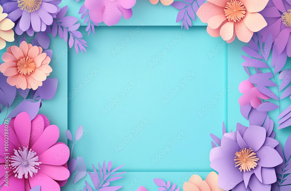 Flowers frame a background with a empty square in the middle for text in a flat design style. Flowers frame a background with a empty square in the middle for text in a flat design style.