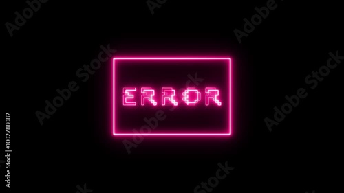 Neon Error Text Animation on Black Background in 4K.