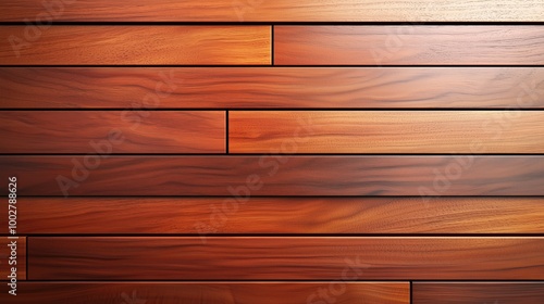Horizontal Mahogany Wooden Planks with Matte Finish, Symmetrical Wide-Angle Shot