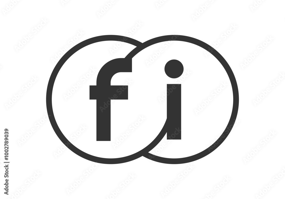 FI business company emblem with outline rounds and letters f i. Logo template of two merged circles for brand identity, logotype. Vector Infinity symbol FI business company emblem with outline rounds and letters f i. Logo template of two merged circles for brand identity, logotype. Vector Infinity symbol