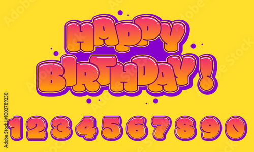 Vibrant, editable graffiti design for birthday festivities. Ideal for creating unique cards, celebratory clip art, and joyful congratulatory messages. 