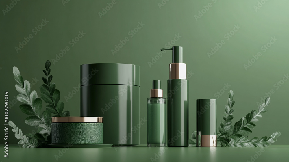white cosmetic product set on a green background white cosmetic product set on a green background